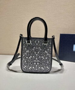 Replica Prada 1BA331 Small satin tote bag with crystals Black 2