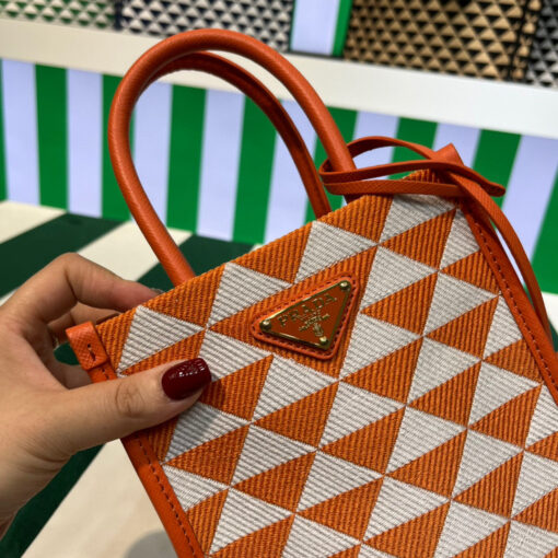 Replica Prada 1BA355 Symbole Jacquard Fabric Micro Bag Orange White 4