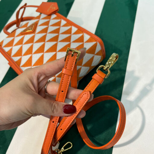 Replica Prada 1BA355 Symbole Jacquard Fabric Micro Bag Orange White 7