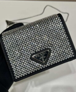 Replica Prada Crystal-studded card holder with shoulder strap 1MR024 Black Crystal 2