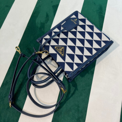 Replica Prada 1BA355 Symbole Jacquard Fabric Micro Bag Blue White 6