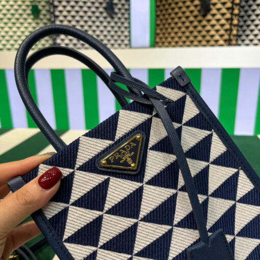 Replica Prada 1BA355 Symbole Jacquard Fabric Micro Bag Blue White 8