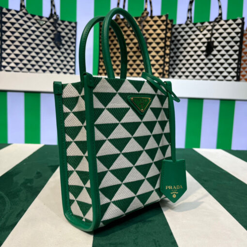 Replica Prada 1BA355 Symbole Jacquard Fabric Micro Bag Green White