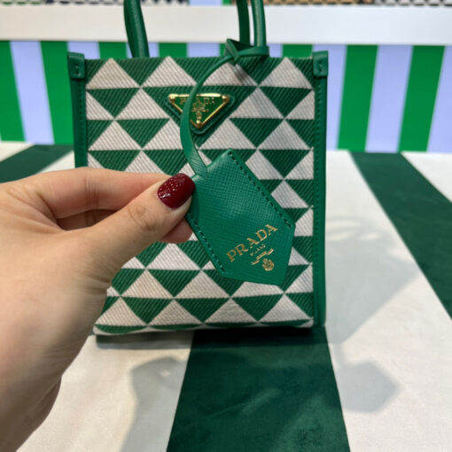 Replica Prada 1BA355 Symbole Jacquard Fabric Micro Bag Green White 7