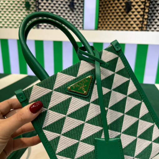 Replica Prada 1BA355 Symbole Jacquard Fabric Micro Bag Green White 8