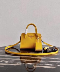 Replica Prada 1BA269 Saffiano Leather Prada Monochrome Bag Yellow