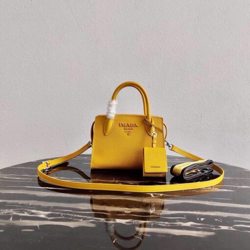 Replica Prada 1BA269 Saffiano Leather Prada Monochrome Bag Yellow