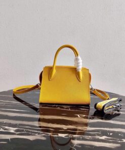 Replica Prada 1BA269 Saffiano Leather Prada Monochrome Bag Yellow 2