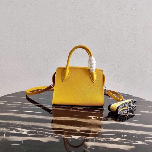 Replica Prada 1BA269 Saffiano Leather Prada Monochrome Bag Yellow 2