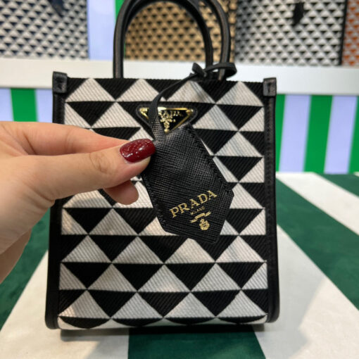 Replica Prada 1BA355 Symbole Jacquard Fabric Micro Bag Black White 4