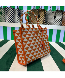 Replica Prada 1BA354 Small Prada Symbole jacquard fabric handbag Orange White