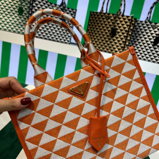 Replica Prada 1BA354 Small Prada Symbole jacquard fabric handbag Orange White 3