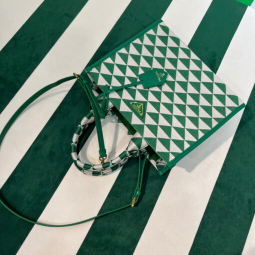 Replica Prada 1BA354 Small Prada Symbole jacquard fabric handbag Green White 8