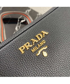 Replica Prada 1BH082 Leather bag with shoulder strap Black Gold