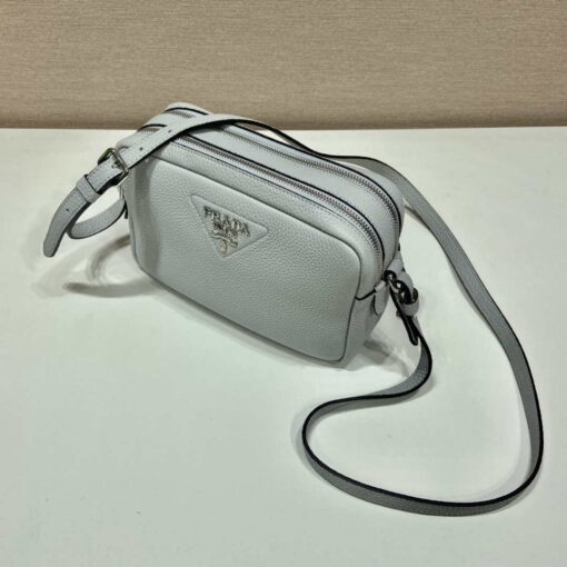 Replica Prada Leather bag with shoulder strap 1BH082 White