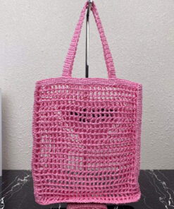 Replica Prada 1BG393 Raffia tote bag Rose red 2