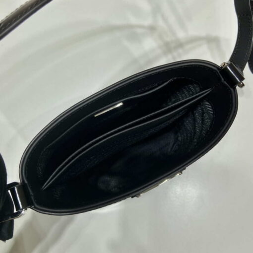 Replica Prada Mini brushed-leather bucket bag 1BE059 Black 7