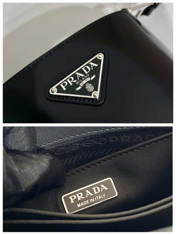 Replica Prada Mini brushed-leather bucket bag 1BE059 Black 8