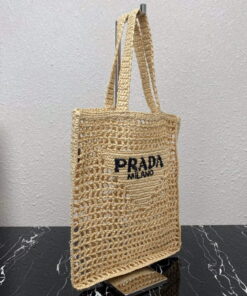 Replica Prada 1BG393 Raffia tote bag Apricot