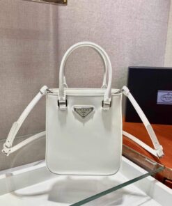 Replica Prada 1BA331 Small Brushed Leather Tote White