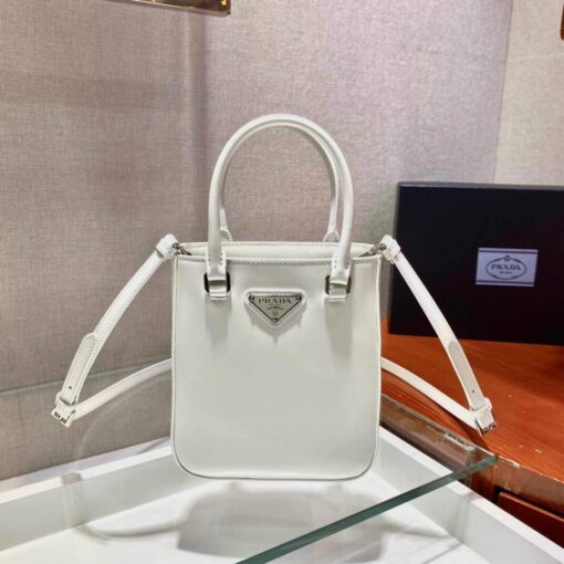 Replica Prada 1BA331 Small Brushed Leather Tote White