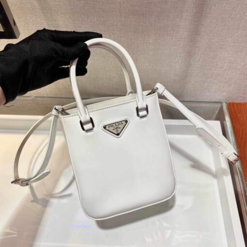 Replica Prada 1BA331 Small Brushed Leather Tote White 3