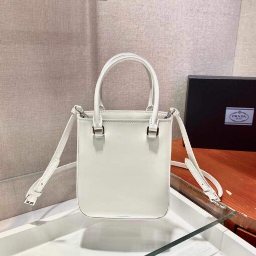 Replica Prada 1BA331 Small Brushed Leather Tote White 4