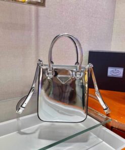 Replica Prada 1BA331 Small Brushed Leather Tote Silver 2