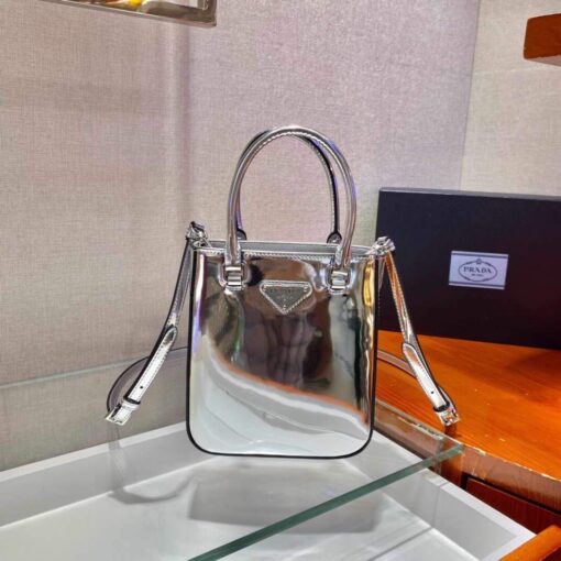 Replica Prada 1BA331 Small Brushed Leather Tote Silver 2