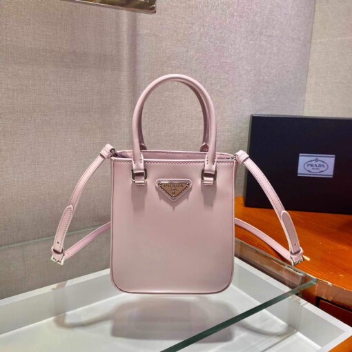 Replica Prada 1BA331 Small Brushed Leather Tote Pink