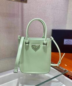 Replica Prada 1BA331 Small Brushed Leather Tote Light Green