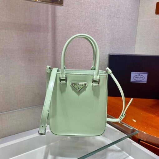 Replica Prada 1BA331 Small Brushed Leather Tote Light Green