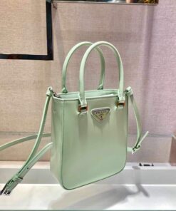 Replica Prada 1BA331 Small Brushed Leather Tote Light Green 2