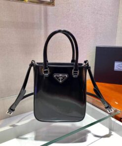 Replica Prada 1BA331 Small Brushed Leather Tote Black