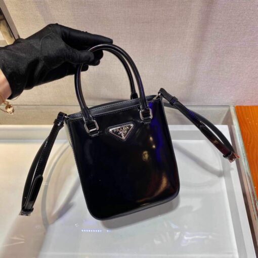 Replica Prada 1BA331 Small Brushed Leather Tote Black 2