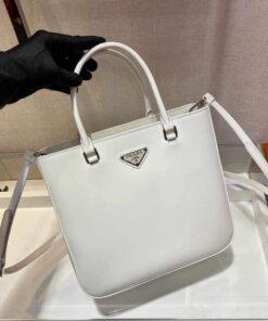 Replica Prada 1BA330 Brushed Leather Tote Bag White 2