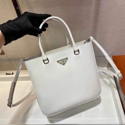 Replica Prada 1BA330 Brushed Leather Tote Bag White 2