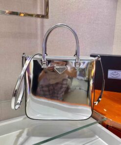 Replica Prada 1BA330 Brushed Leather Tote Bag Silver