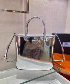 Replica Prada 1BA330 Brushed Leather Tote Bag Silver 2