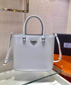 Replica Prada 1BA330 Brushed Leather Tote Bag Light Blue 2