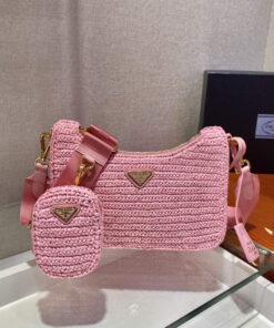 Replica Prada 1BH204 Prada Re-Edition 2005 Raffia Bag in Pink