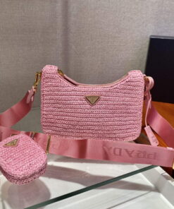 Replica Prada 1BH204 Prada Re-Edition 2005 Raffia Bag in Pink 2