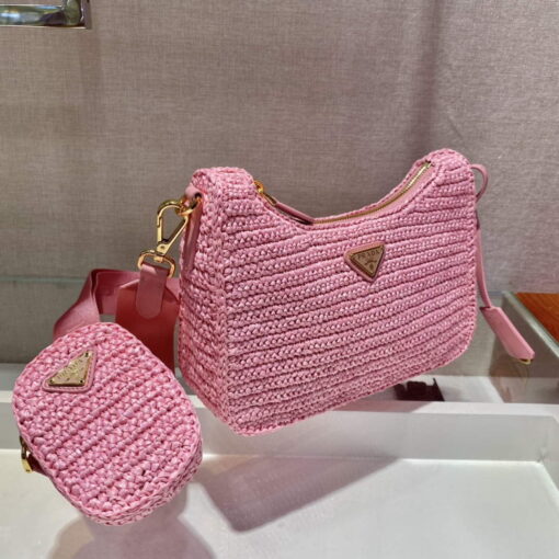 Replica Prada 1BH204 Prada Re-Edition 2005 Raffia Bag in Pink 3