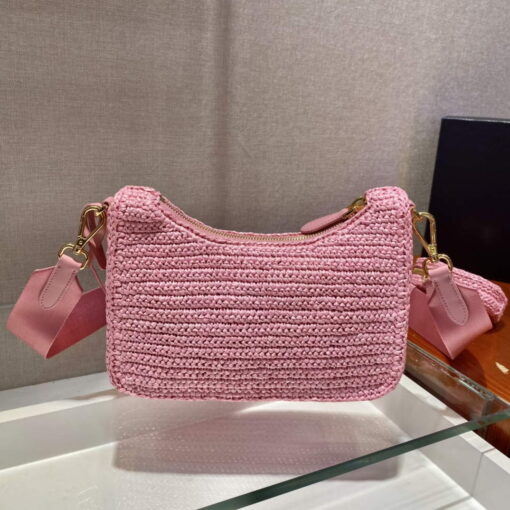 Replica Prada 1BH204 Prada Re-Edition 2005 Raffia Bag in Pink 4