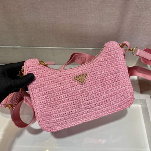 Replica Prada 1BH204 Prada Re-Edition 2005 Raffia Bag in Pink 5