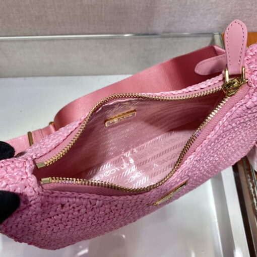 Replica Prada 1BH204 Prada Re-Edition 2005 Raffia Bag in Pink 7