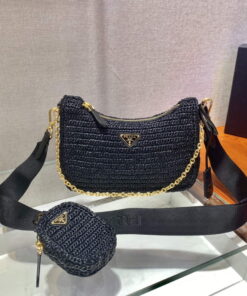 Replica Prada 1BH204 Prada Re-Edition 2005 Raffia Bag in Black 2