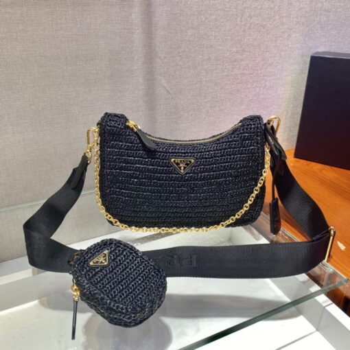 Replica Prada 1BH204 Prada Re-Edition 2005 Raffia Bag in Black 2