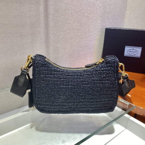 Replica Prada 1BH204 Prada Re-Edition 2005 Raffia Bag in Black 4