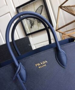 Replica Prada 1BA153 Large Saffiano Leather Handbag In Navy Blue 2